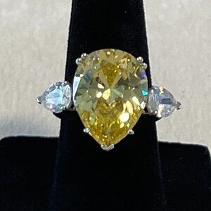NEW! Ross-Simons 10.50 ct. t.w. Pear Shaped Canary & White CZ Ring - Sz. 5.5
